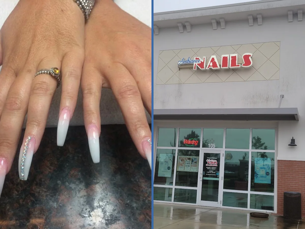 A nail technician shapes a fresh set.